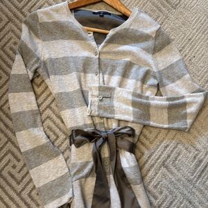 Ribbon waisted cardigan in grey stripe